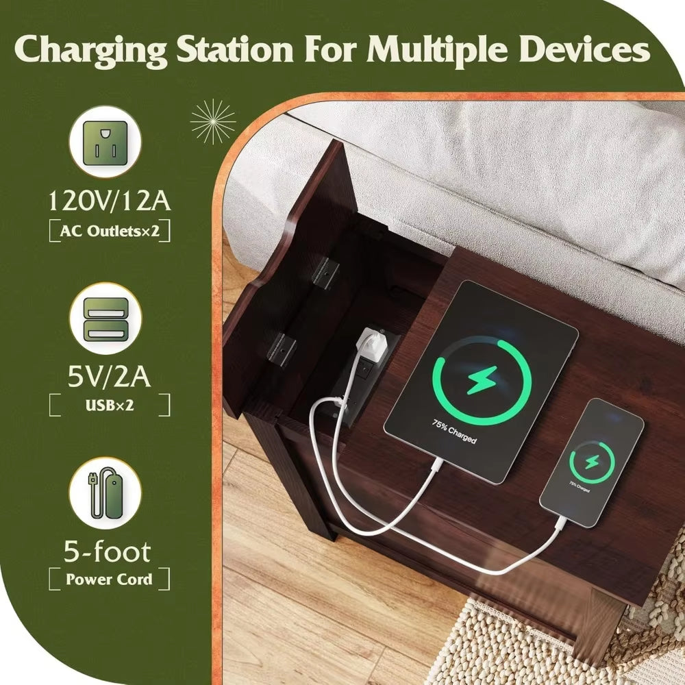 2-Piece Narrow Nightstand Set with Charging Station mysite