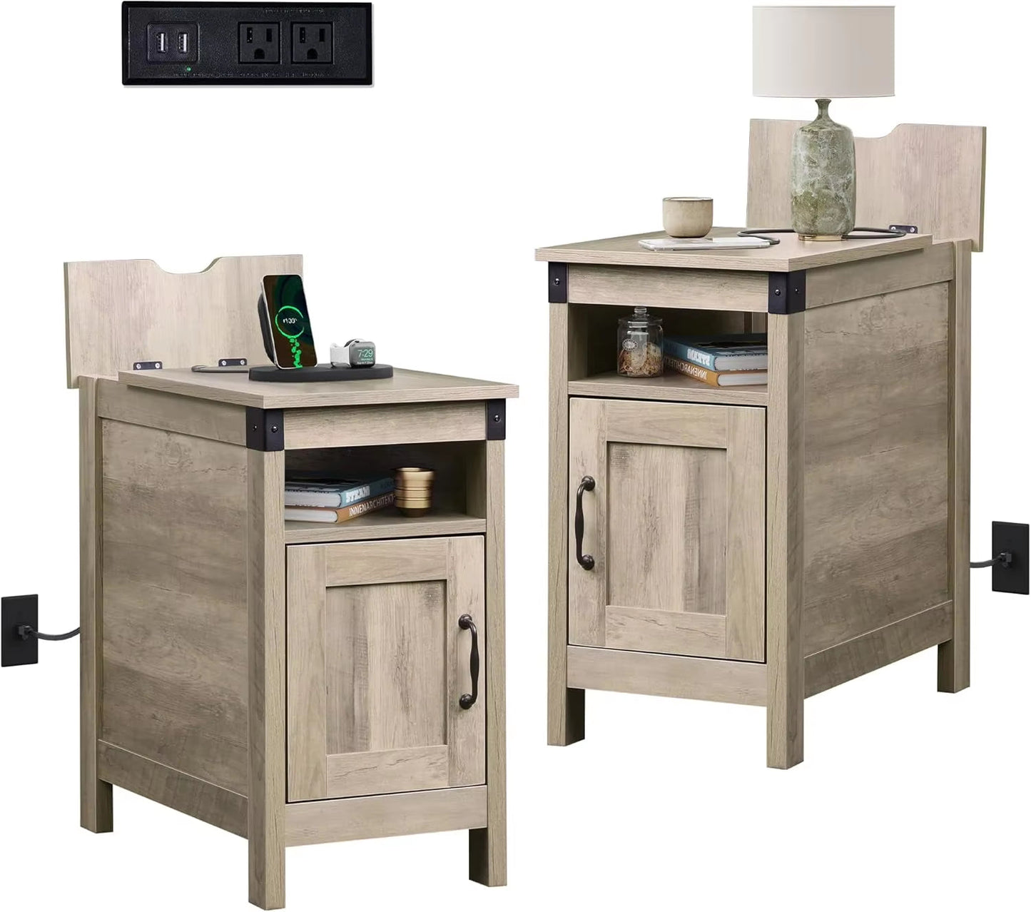 2-Piece Narrow Nightstand Set with Charging Station mysite