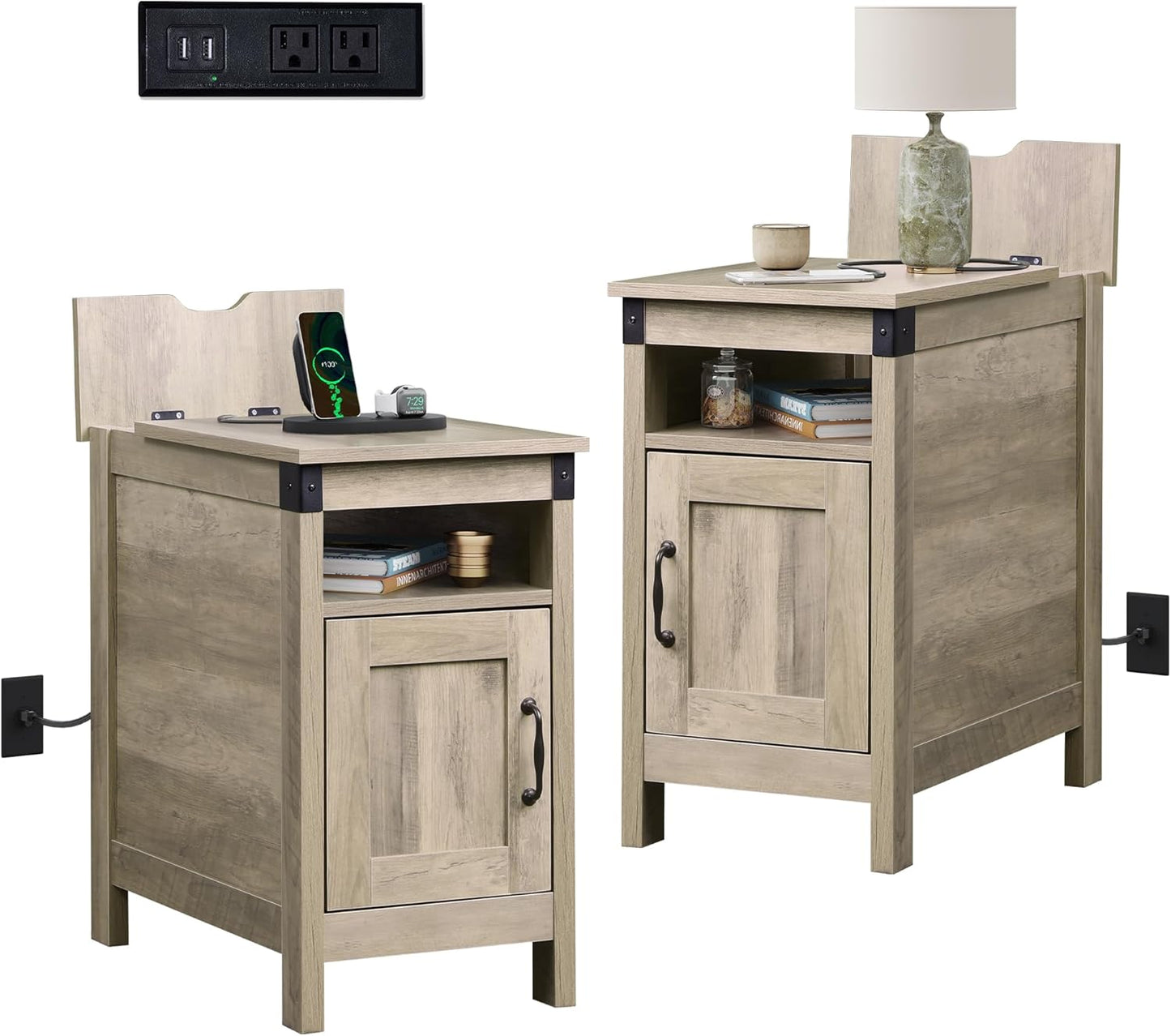2-Piece Narrow Nightstand Set with Charging Station mysite