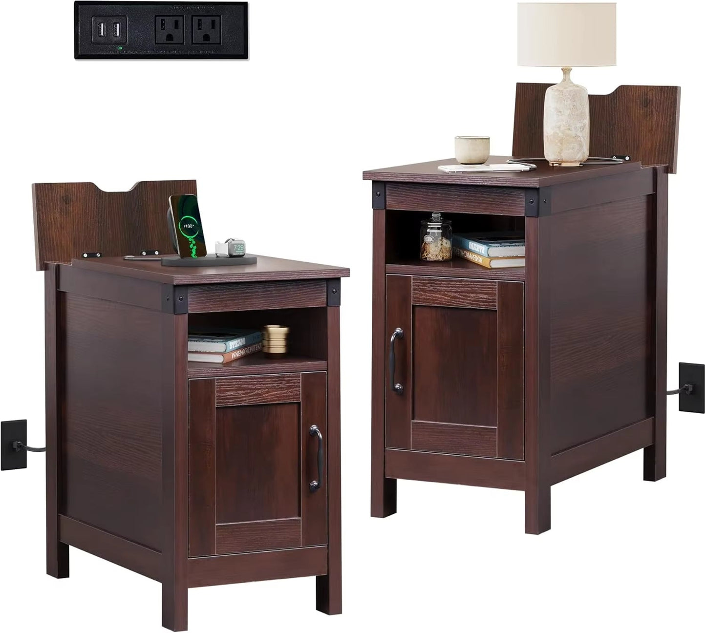 2-Piece Narrow Nightstand Set with Charging Station mysite