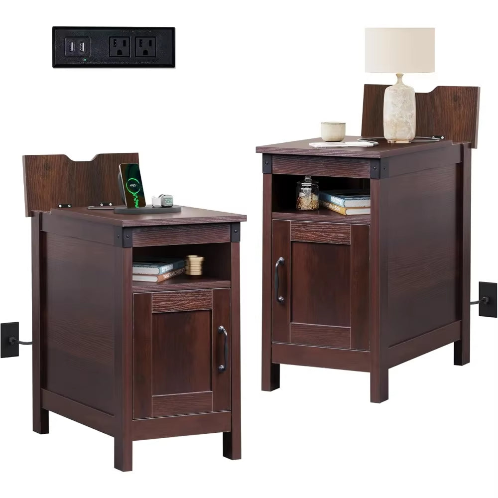 2-Piece Narrow Nightstand Set with Charging Station mysite