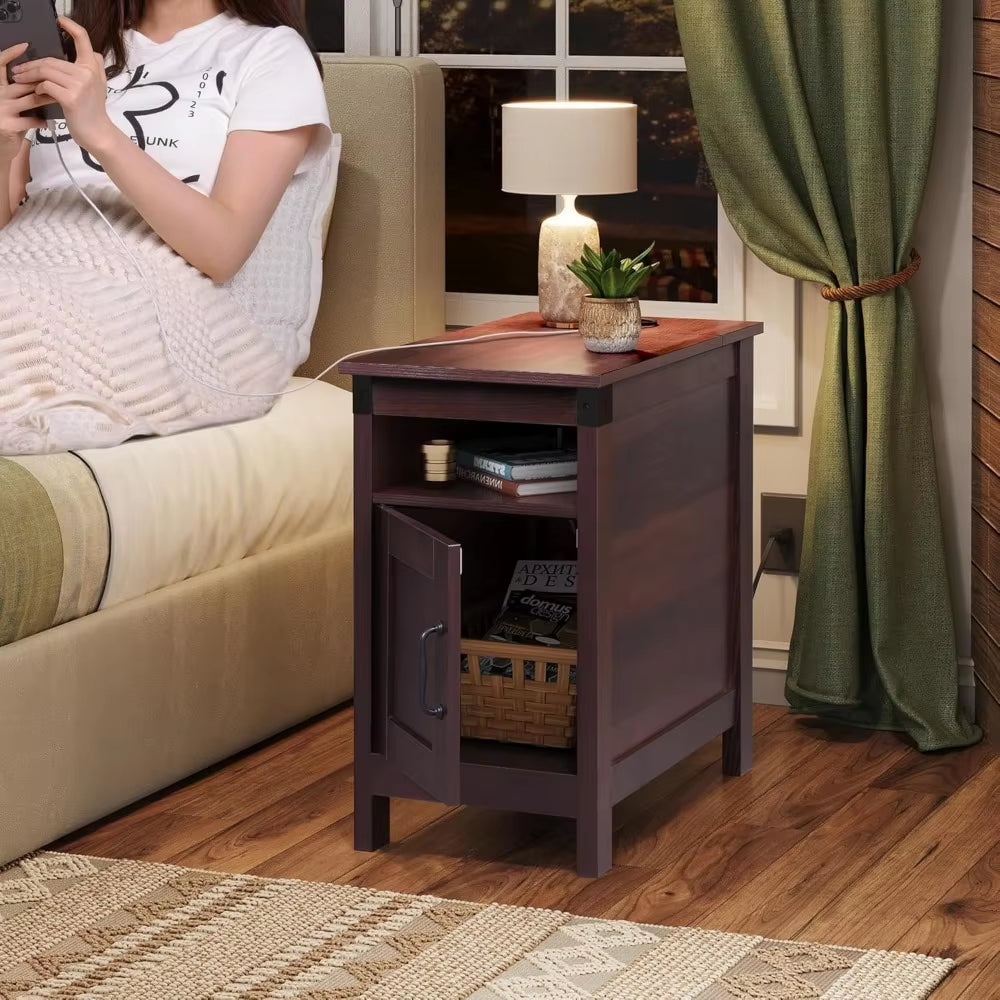 2-Piece Narrow Nightstand Set with Charging Station mysite